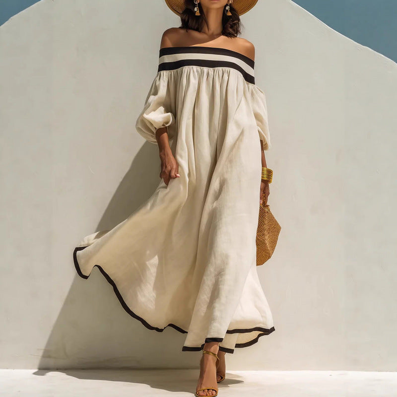 Elegant Off-shoulder Cotton-linen Maxi Dress